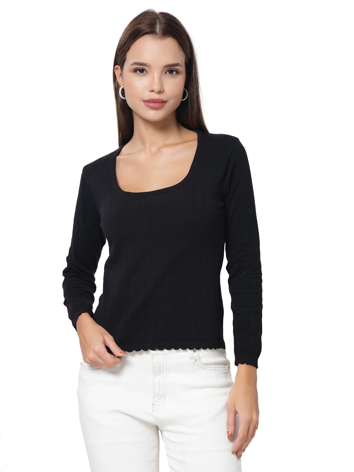 kalt Women Full Sleeves Square Neck Ribbed Top-picture-45
