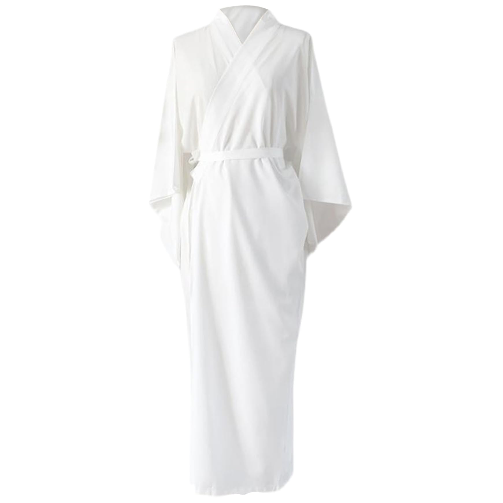 Japanese Kimonos for Women Solid White Traditional Japanese Kimono with Belt One Size Robe Length Sleeves Yukata Lining Pajamas Robe