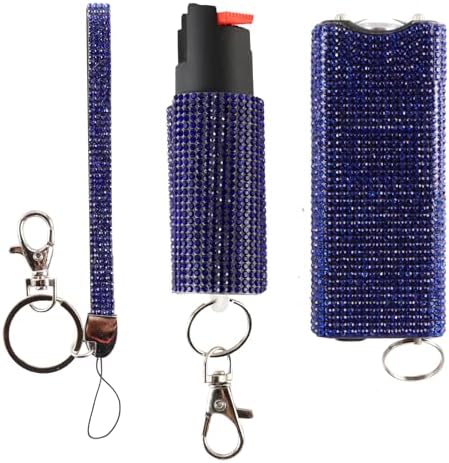 Bling MagiUSA Pepper Spray for Women & Stun Gun & Bracelet Self Defense Kit- 3in1 Keychain Tazer Painful 1.80 µC Charge, LED Flashlight 150 Lumen,0.58oz OC pepperspray Portable Compact Crystal Tazr