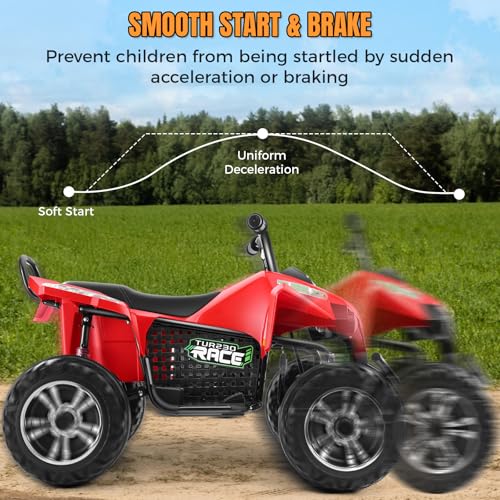 Image of Hikole XL 24V ATV, 4 Wheelers for Kids Ages 6-14, 2 Seater, Red | Iron Frame, 4X100 Power Motor, 24'' Spacious Seat, Spring Suspension, Music & LED Lights