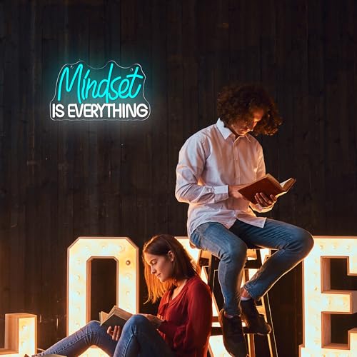 Image of Mutank Mindset Is Everything Neon Sign Wall Decor, Motivational Neon Light USB Powered LED Dimmable, for Classroom Decor Office Gym Library Bedroom Bar Sign(14.1 * 7.8 In)