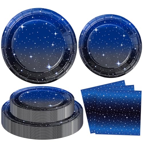 Lot de 120 fournitures de fête galaxie spatiale - Vaisselle « Happy Birthday » - Assiette spatiale - Système solaire - Serviettes de table sur le thème de...