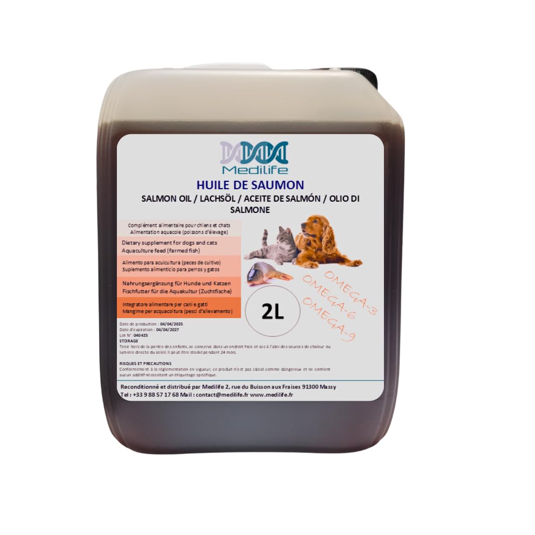 Aceite de salmón 100% natural para perros, gatos y caballos, rico en omega 3-6-9 y vitaminas