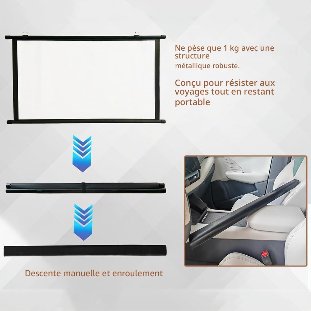 Écran De Projection Mini Manuel Rétractable pour Voiture SUV, Écran Portable pour Projecteur, Petit Écran pour Camping-Car, 40 Pouces À Dérouler Et Enrouler(White)