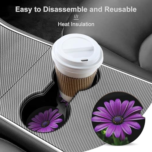 Portavasos para autos, Pack de 2, Madera, Diseño Daisy miniatura 4