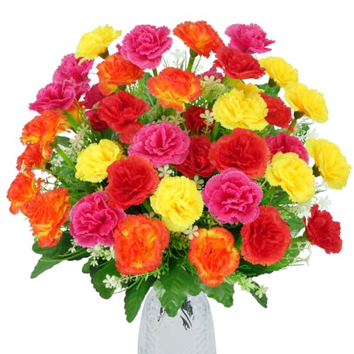 MHMJON 4 Pcs Carnation Artificial Flowers 40 Heads Fake Carnation Bouquets Silk Flowers Arrangements Artificial Cemetery Flowers for Grave Home Vase Wedding Party Centerpiece Decor
