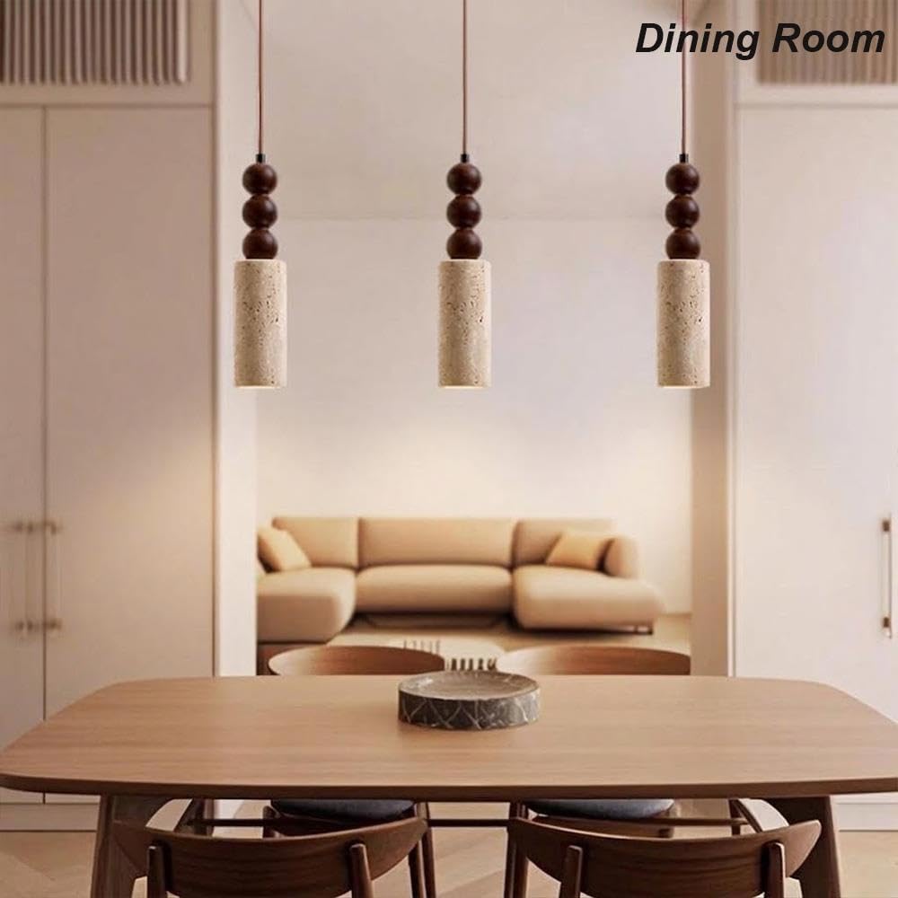 Luz Colgante Cilindro Travertino Madera, Lámpara Colgante para Bar