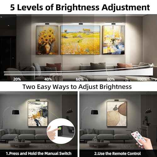 Image of 4 Pack Picture Lights for Wall, 23in Art Lighting for Paintings Cordless, 6400mAh Rechargeable Battery Operated Picture Light with Remote Dimmable and Timer for Artwork, Gallery, Display, Black