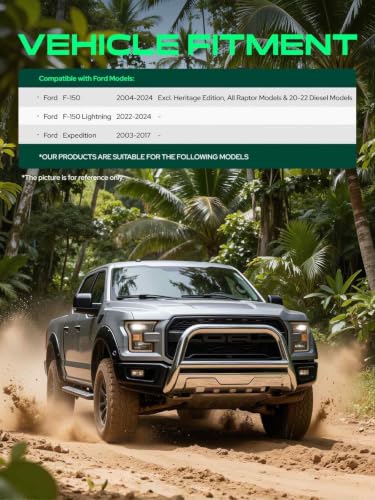 Image of YHTAUTO 3.5 Inch Bull Bar Front Bumper for Ford | for F-150 2004-2026 & F-150 Lightning 2022-2026 & Expedition | Stainless Steel Chrome Push Bar for Truck Grille Guard