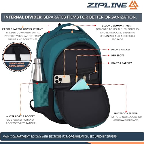 Image of Zipline Casual backpack School bags for boys & Girls |35L Water Resistant backpack bags for women|Stylish,Lightweight,Durable|College bag for boys