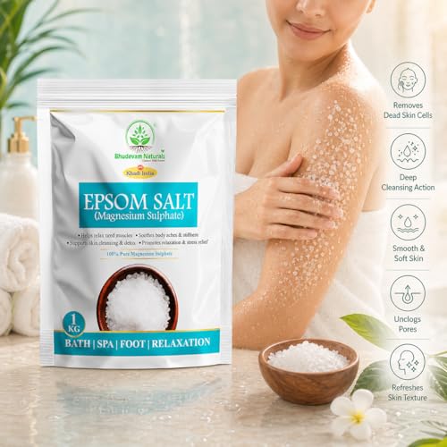 Image of Khadi Premium Grade Pure Epsom Salt for Muscle Pain Relief, Stress Reduction & Detox | 100% Pure Magnesium Sulfate Bath Soak for Relaxation, Skin Care & Foot Spa - 1KG
