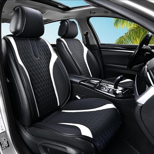 Image of Coverado Front Seat Covers, 2PCS Waterproof Seat Covers for Cars, Car Seat Cushion Waterproof Leather Car Seat Protector, Driver Seat Cover Universal Fit for Most Sedans SUV Truck Black&White