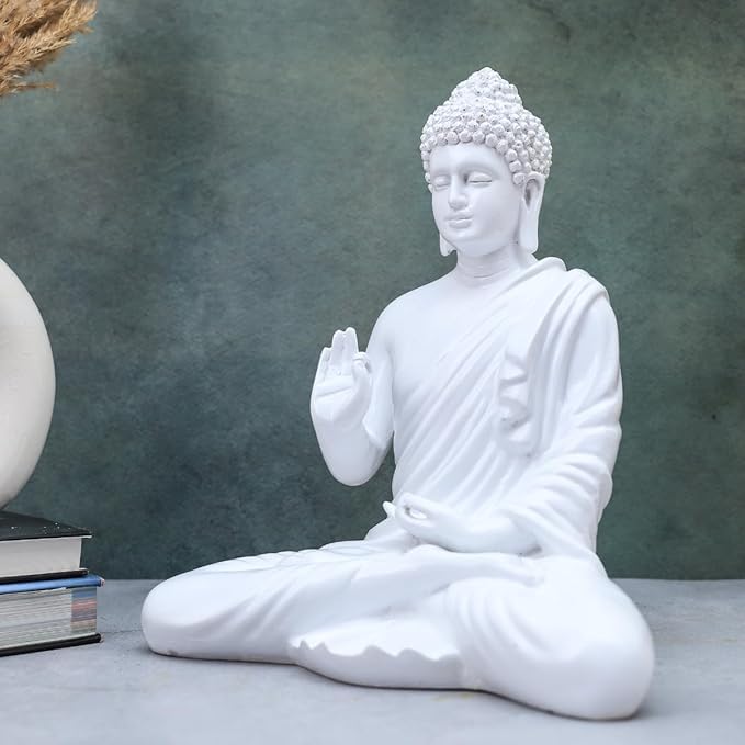 Image of Elegant White Buddha Idol Peaceful Meditating Statue for Home & Office Decor