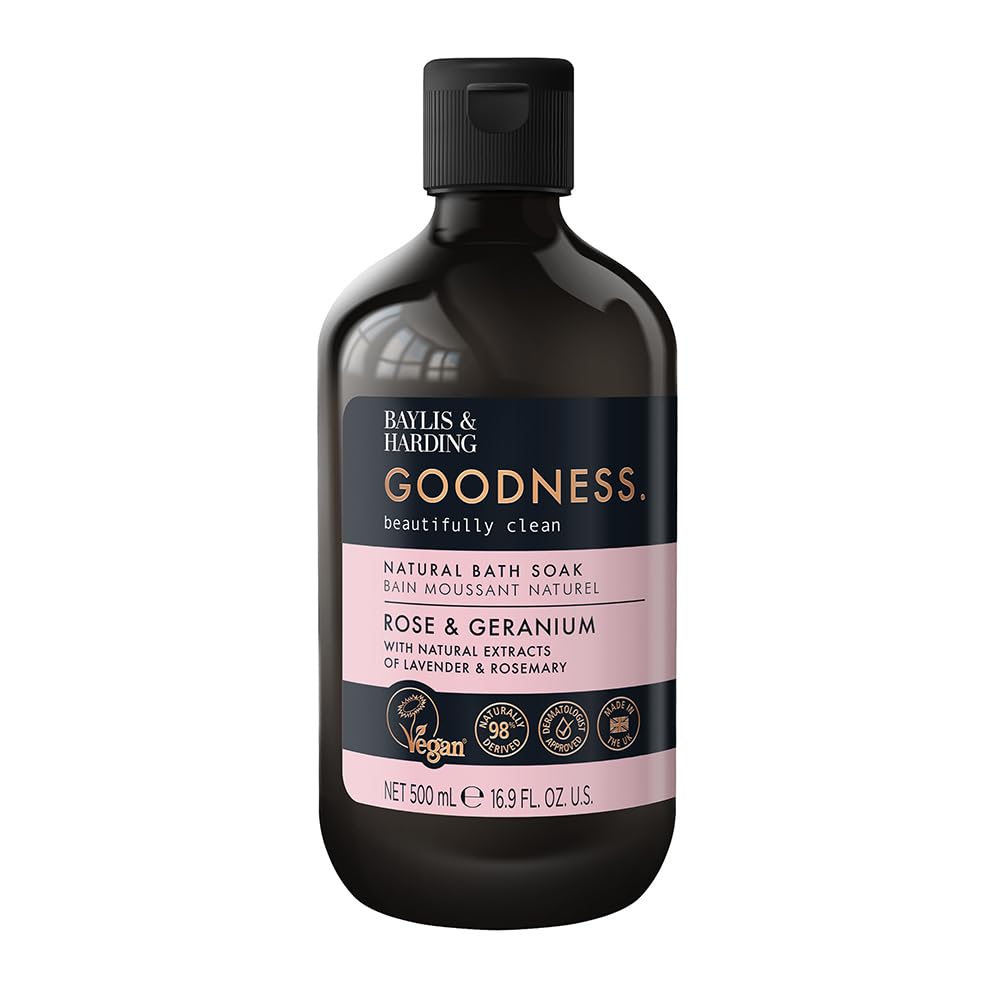 Baylis & Harding Goodness Rose & Geranium Natural Bath Soak, 500 ml (Pack of 3) - Vegan Friendly