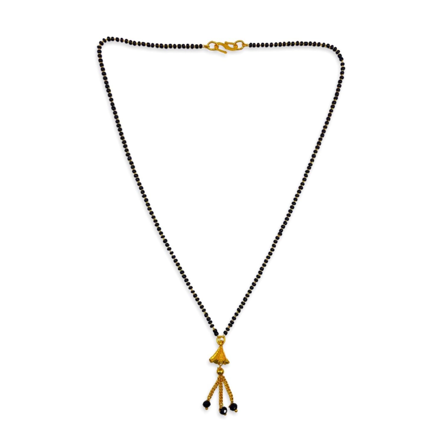 Short Mangalsutra Designs Gold Plated Necklace Flower Design Latkan Pendant black beads chain simple Gold Mangalsutra Latest Designs For Women (20 Inches)-image-7