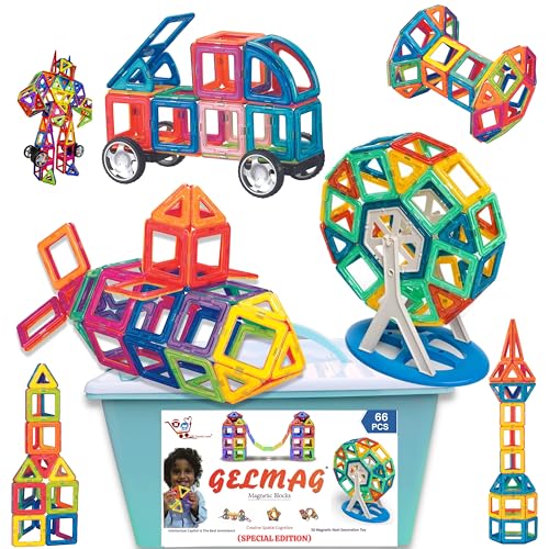 Image of GIFT EQUALS LOVE Gelmag Magnetic Blocks - 66 pcs of Magnetic Building Blocks, Constructing and Creative Learning Educational Nextgeneration Multicolor Toy for Kids with Storage Box