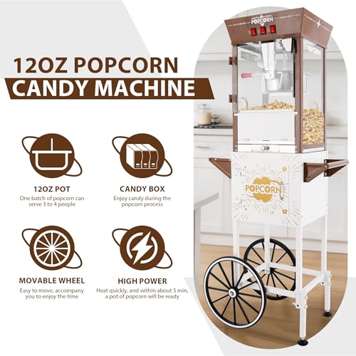 Image of 12oz popcorn machine,candy dispenser popcorn maker,suitable for family gatherings & parties.-Brown