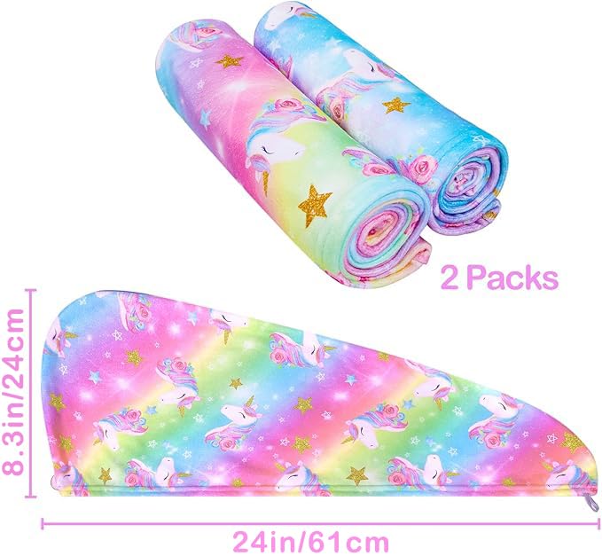 Image of FIOBEE Microfiber Hair Towel Wrap for Kid Girls Rapid Drying Hair Turbans | Absorbent & Soft Hair Wrap Towel, Easy Wear On With Button, For Girls Women Long Curly Hair, Turbie Twist Hair Towels
