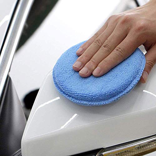 KKTICK 16 Pcs Microfibre Hand Polishing Sponge Set, Car Wax Applicator Pads, Soft Car Polishing Pad, for Waxes, Polishes, Paint Cleaner, with Handle (Yellow, Green and Blue - 15Pcs)