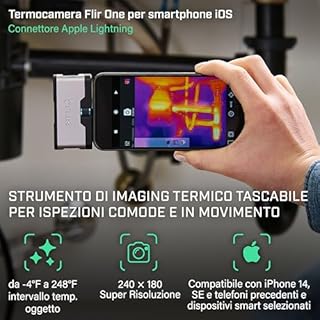 Flir One - Termocamera Per Smartphone iOS (iPhone 14 E Precedenti Con Porta Lightning), Super Risoluzione 240x180 (IR Nativo 80x60)