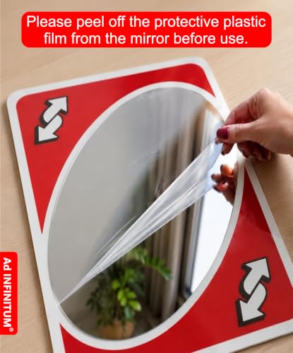 Image of AD INFINITUM Multilayer Wooden Wall Art With Mirror Hanging Decor for Contemporary Home, Bedroom, Living Room, Office etc., (UNO Reverse Red)