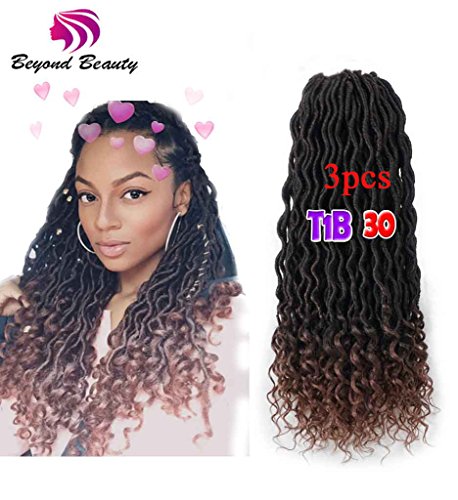 Wavy Faux Locs Crochet Hair Curly Ends Synthetic Braiding Goddess Hair Extensions 3Pcs/Lot. (3pcs, T1B-30)