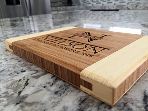 Personalized Mini Cutting Board (Anderson Design) - Decorative Small Wood Cutting Board for Housewarming Gifts, Also Bridal Shower and Wedding Gifts (6 x 8 Two Tone Bamboo Rectangular)