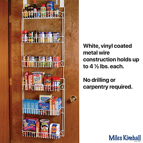 Miles Kimball Over The Door Kitchen Storage Organizer, White Vinyl-Coated Metal Wire - Measures 18 3/4" Wide X 52" High #TOP6