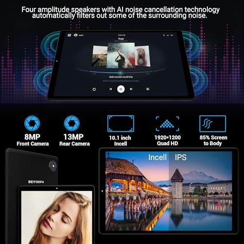 Image of 2026 New 10.3 Inch Tablet with Stylus, 2K IPS Display Tablet Android 14 Tablet, 19GB RAM 256GB ROM (1TB TF Expandable), 8-Core,8+13MP Dual Camera, 8000mAh Battery, 5G /2.4G Dual WiFi - Black