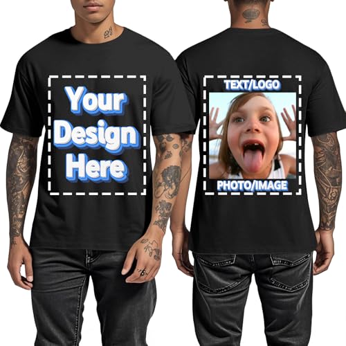 Upgraded - Custom T Shirts for Men Personalized Shirt with Front & Back Print Design Your Own Tee...
