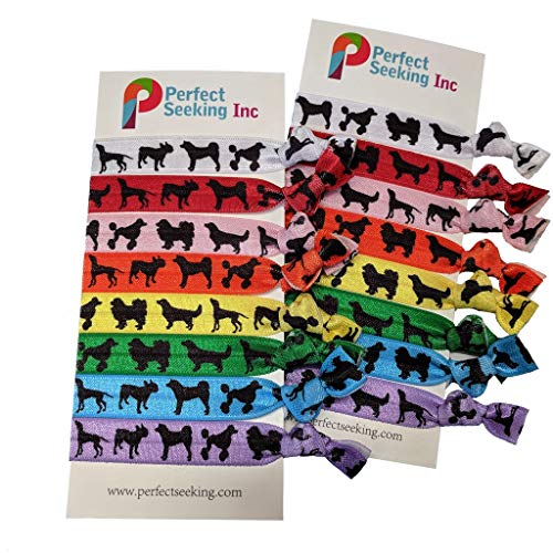 Dogs Silhouettes Girls Hair Elastics Ribbon Ties (2 Cards,16 Hair Ties) - Great Gifts for Dog Owners and Lovers
