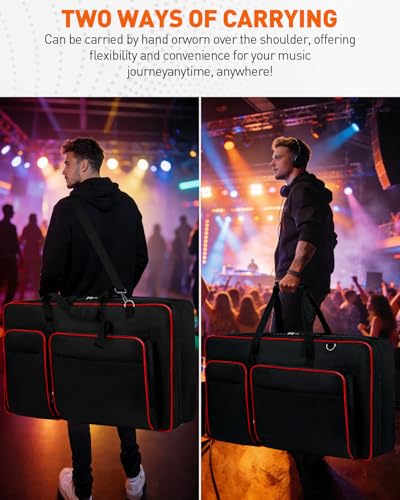 Image of DJ Controller Case For DDJ-FLX10 / DDJ-GRV6 /FLX6 / REV5 / REV7 /1000 / SC LIVE 4，Large Padded Shockproof DJ Gig Bag With 17.3 inch Laptop Compartment, Multi-Pocket For Storing DJ Controller And Accessories
