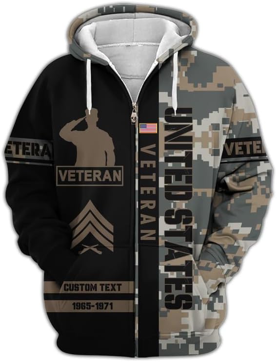 Personalized Veterans Day Hoodie - Men Military Hoodie, Patriotic Sweatshirts, Zip Hoodie For Vets, Veteran Day Gifts