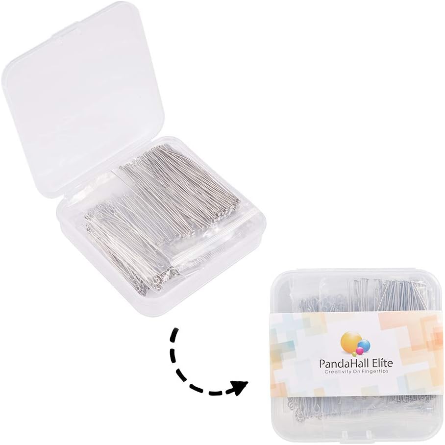 PH PandaHall 560pcs 8 Styles 304 Stainless Steel Eye Pins 30mm 40mm 50mm Head Pins Ball 22 Gauge Head Pins Findings Open Eye Pin for Earring Bracelet Pendant Jewelry Making, Stainless Steel Color : Arts, Crafts & Sewing