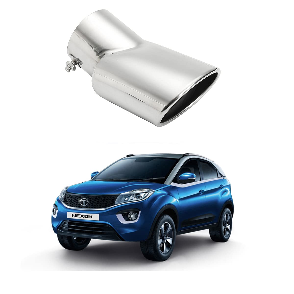 Oshotto Stainless Steel SS-009 Car Exhaust Muffler Silencer Cover Compatible with Tata Nexon (Chrome)