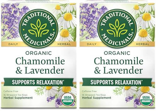 Image of Traditional Medicinals Organic Chamomile with Lavender Herbal Tea, 16 Tea Bags (Pack of 2)