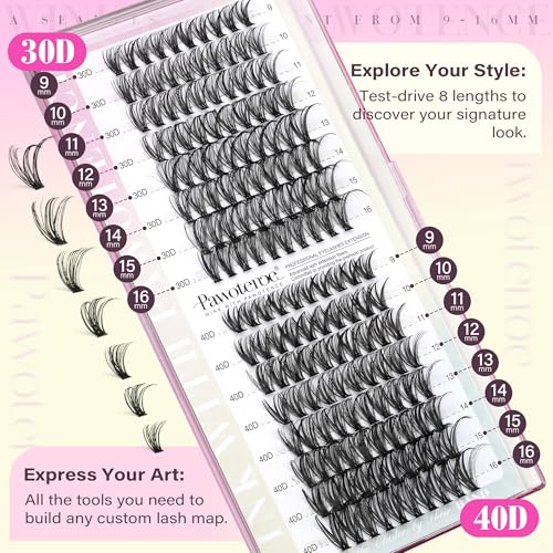 Image of Pawotence Lash Clusters 160pcs Individual Lashes 30D 40D Cluster Eyelash Extensions 9-16mm Eyelash Clusters Lash Extensions DIY for Self Application (30D&40D, 0.07D, 9-16mm)