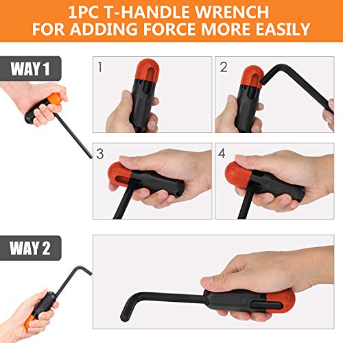 31 PCS Allen Hex Key Wrench Set Torque Rod with Helping T-handle Inch/Metric Long Arm 0.028”- 3/8” Short Arm 0.7-10mm with Portable Case URGENEX