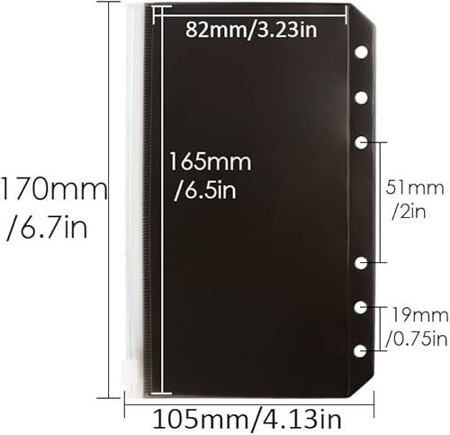 Miniatura 8 de 12 bolsillos A5 de PVC negro con cremallera, hojas sueltas, 6 anillas, organizador de PVC con cremallera para sobres diarios de efectivo, carpetas