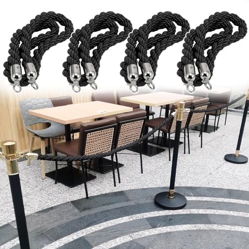 4 Cuerdas de Poste de 1,2 m con Ganchos Dorados y Plateados, Barrera Trenzada para Control de multitudes, Ideal para Colas, Eventos y Fiestas, solución de Barrera Duradera y Elegante.