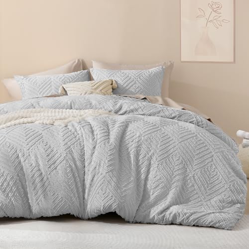 Image of Litanika Super King Plus Comforter Light Grey, 3 Pieces Tufted Boho Farmhouse Bedding Comforter Set, Lightweight Fluffy All Season Comforter Set (120x128In Comforter & 2 Pillowcases)