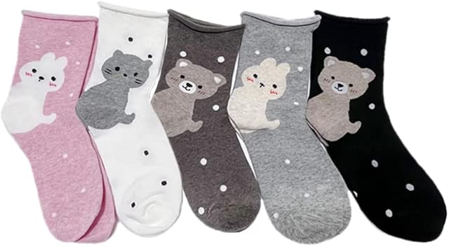 dal shop Women's Cute Animal Socks 5 Pairs Novelty Socks for Women and Girls Made in Korea US 5-8