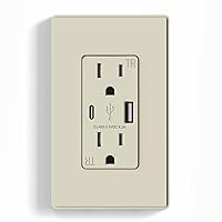 Vista 37 de ELEGRP Cargador USB de pared, receptáculo USB con puertos USB tipo A y tipo C, enchufe dúplex de 15 amperios resistente a manipulaciones NEMA 5-15R