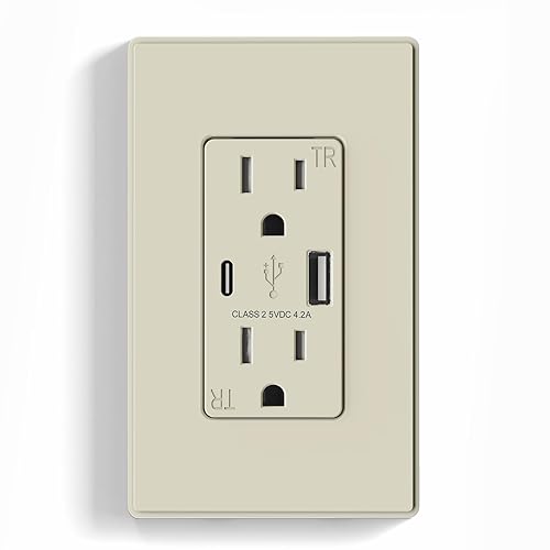 Miniatura 85 de ELEGRP Cargador USB de pared, receptáculo USB con puertos USB tipo A y tipo C, enchufe dúplex de 15 amperios resistente a manipulaciones NEMA 5-15R