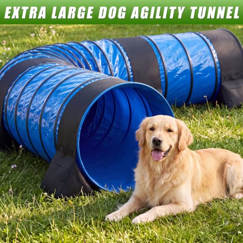 Image of 24 in x 20 ft PVC Dog Agility Tunnel with Sandbags Blue