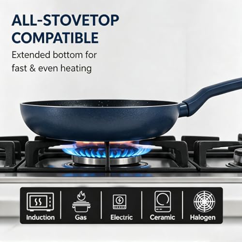 CYPHERTAN Nonstick Frying Pan, 10.23''/3QT Diameter, Granite Non-Stick Coating, Recycled Aluminium, Soft Touch Handle,Suitable for All Hobs Including Induction (Navy Blue) - image 6
