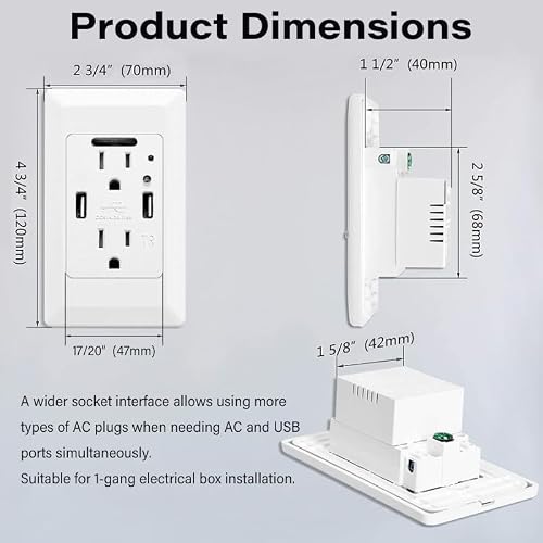 USB Outlet with Nightlight,GreenCycle 15 Amp Electrical Outlet Guide Light,4.2A High Speed Duplex Receptacle Electrical AC Wall Sockets, Auto Nightlight Sensor and Wall Plates (White,2 Pack) - Thumbnail 7