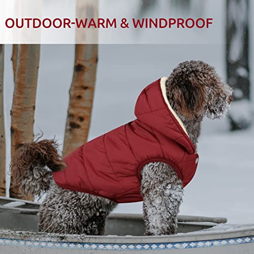 Dog Coat, Asenku Dog Winter Jacket, Windproof Waterproof Dog Winter Coat, Warm Dog Vest Cold Weather Pet Apparel With 2 Layers Fleece Lined And Hooded For Small Medium Large Dogs, Red, L #TOP6