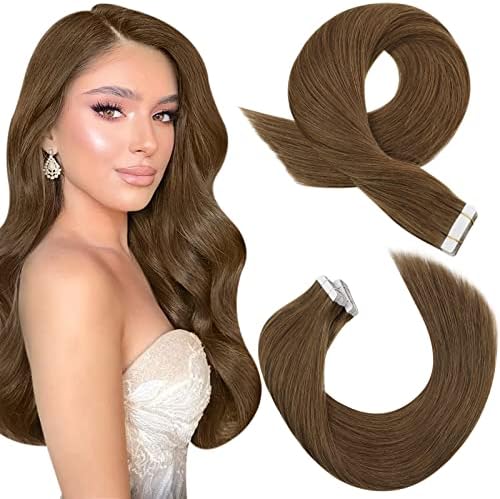 Moresoo Human Hair Extension Tape in Balayage Real Hair Tape in Extensions Light Brown with Platinum Blonde Ombre Tape in Hair Extensions Real Human Hair 12 Inch 20 Pieces/30g #8/22/8