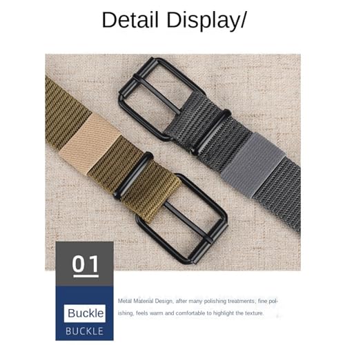 Men's Belts for Jeans, Men's Perforated Canvas Belt with Metal Buckle Breathable Nylon Casual Belt for Work Travel3